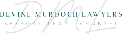 Devine Murdoch Lawyers logo with stylized initials “DML” in large script behind the firm name and tagline “Responsive Legal Counsel”.